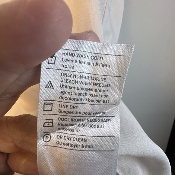 VINCE button front Short Sleeve Silk Blouse off white beige Large career office - Picture 5 of 8